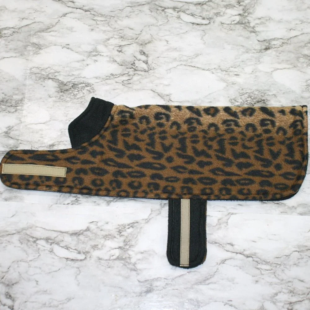 HAND CRAFTED Dog Coat Fleece Winter Reversible Leopard Animal Print S M L